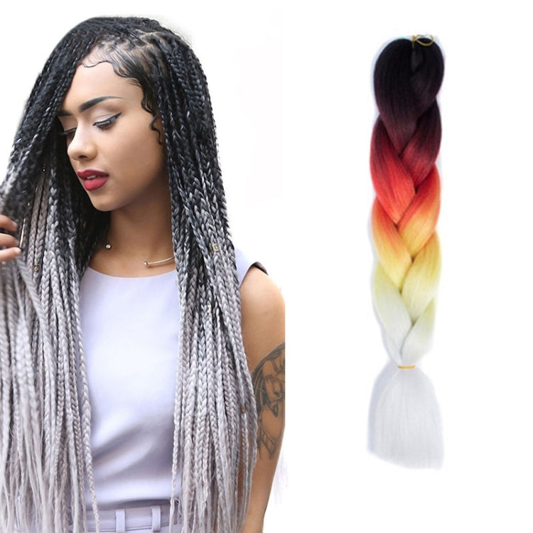 Fashion Color Gradient Individual Braid Wigs Chemical Fiber Big Braids, Length: 60cm(25 Black+Red+Yellow+White)