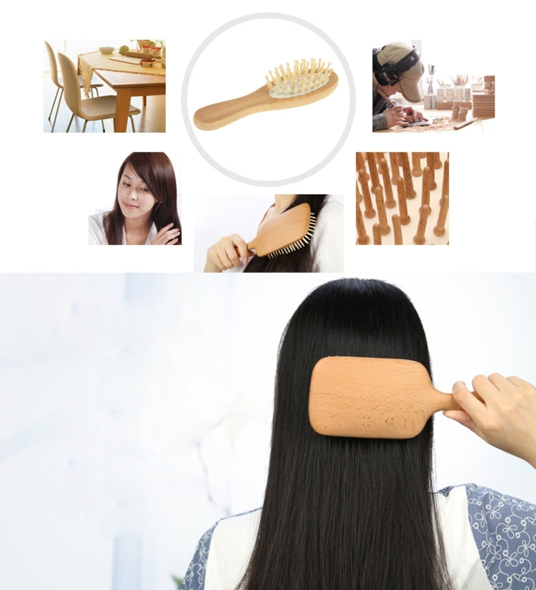 Natural Wooden Massage Hair Comb with Rubber Base & Wooden Brush, Size: Medium