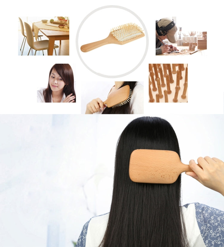 Natural Wooden Massage Hair Comb with Rubber Base & Wooden Brush, Size: Large