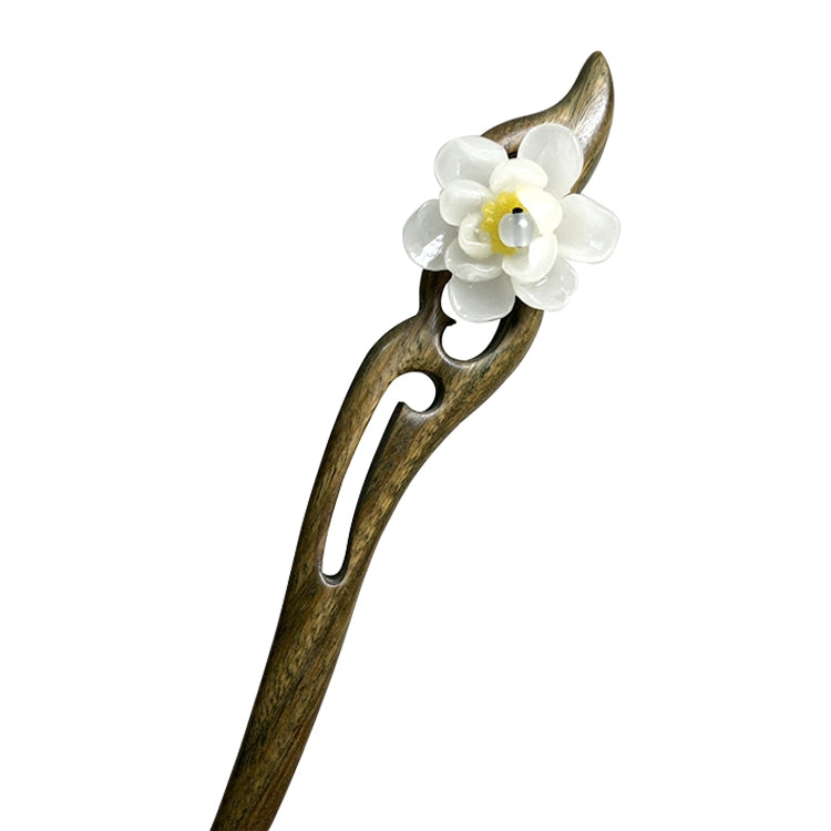 Classical Green Sandalwood Ancient Hairpin Hair Costume Headdress-Banyue Jade Flower + Gift Box, Gift Box Colors Are Random