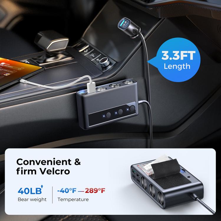 JOYROOM JR-CL06 9 in 1 210W PD USB-C / Type-C + Dual QC3.0 USB + 3 USB + 3 Cigarette Lighter Holes Digital Display Car Charger