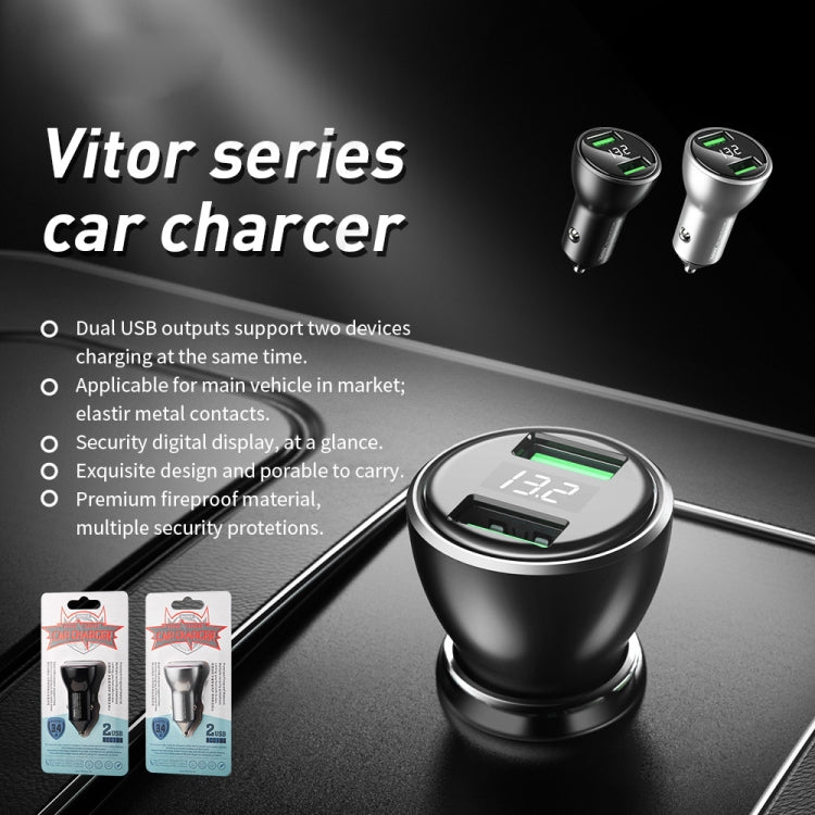 REMAX RCC106 Vitor Series 3.4A Dual USB Interface Car Charger with Digital Display