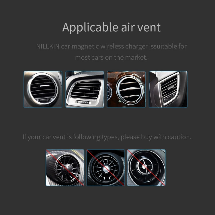 NILLKIN MC027 Car Air Outlet Vent Mount Clamp Holder 10W Fast Charging Qi Magnetic Wireless Charger