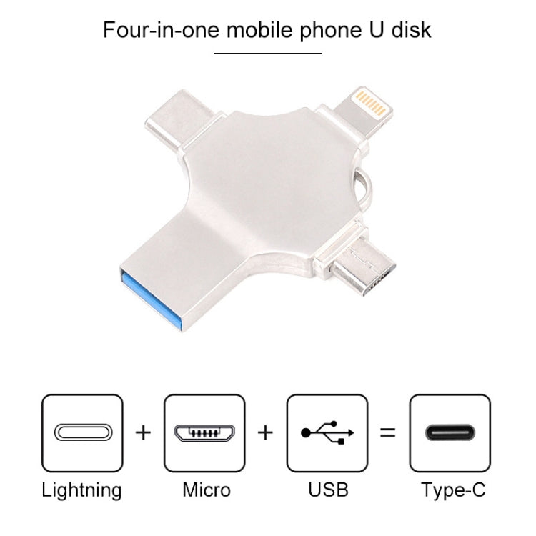 Cross 4 in 1 256GB 8 Pin + Micro USB + USB-C / Type-C + USB 3.0 Metal Flash Disk