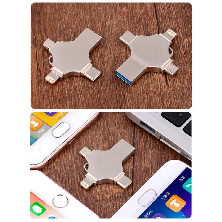 Cross 4 in 1 256GB 8 Pin + Micro USB + USB-C / Type-C + USB 3.0 Metal Flash Disk