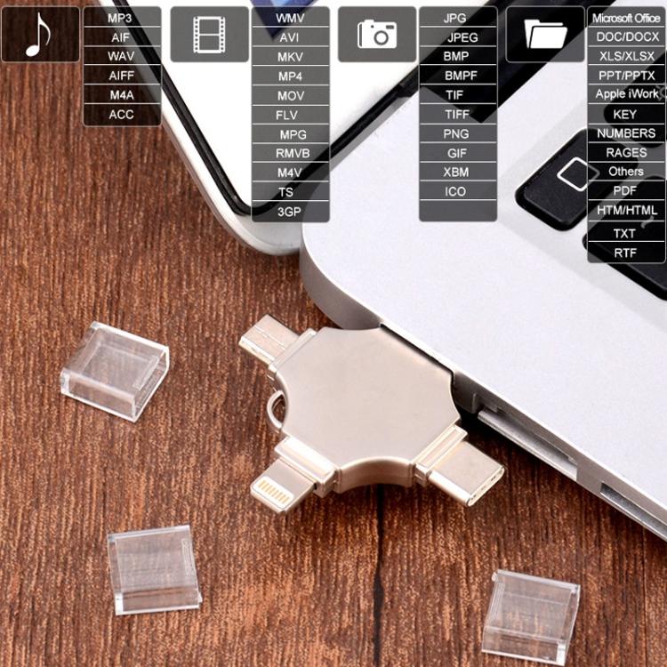 Cross 4 in 1 256GB 8 Pin + Micro USB + USB-C / Type-C + USB 3.0 Metal Flash Disk