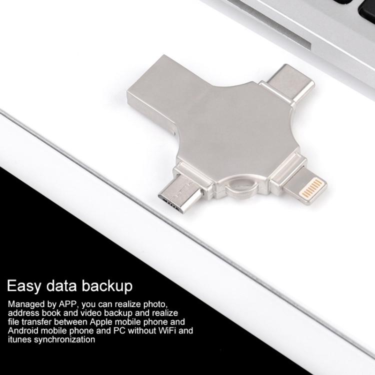 Cross 4 in 1 64GB 8 Pin + Micro USB + USB-C / Type-C + USB 3.0 Metal Flash Disk
