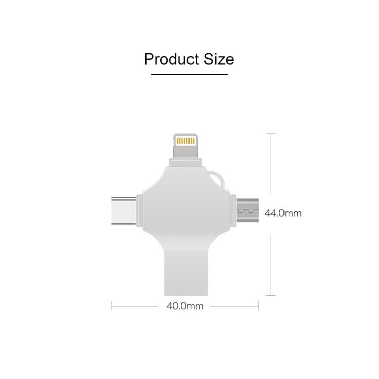 Cross 4 in 1 64GB 8 Pin + Micro USB + USB-C / Type-C + USB 3.0 Metal Flash Disk