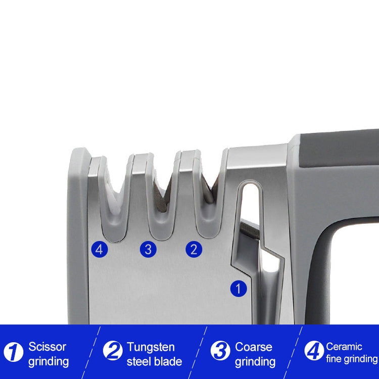 4 in 1 Stainless Steel Knife Sharpener Four Section Hand-held Quick Sharpening Tool with Non Slip Handle