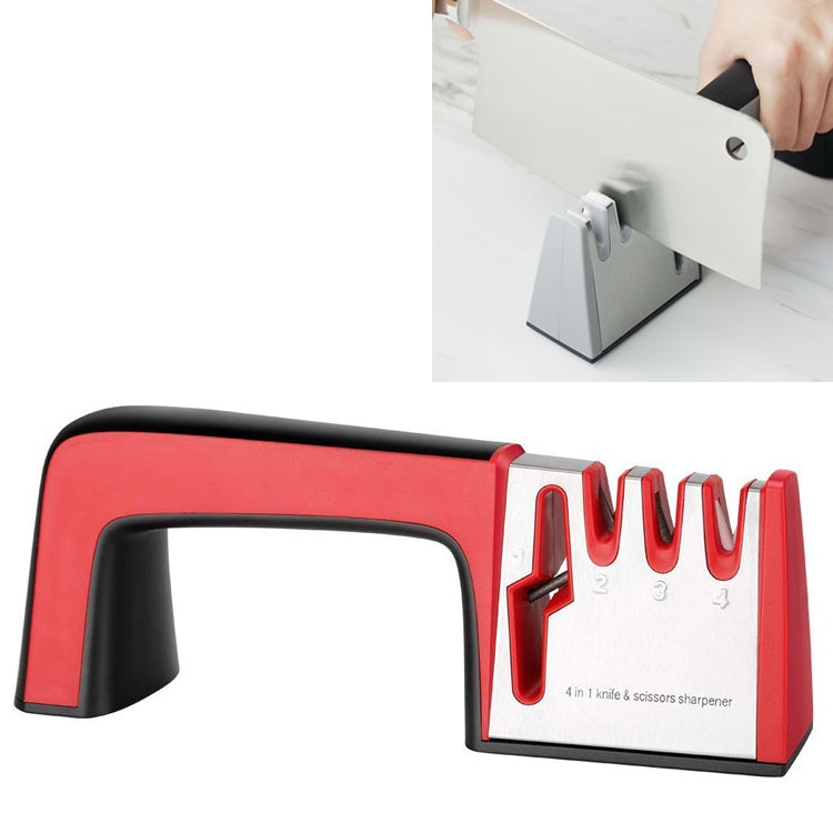 4 in 1 Stainless Steel Knife Sharpener Four Section Hand-held Quick Sharpening Tool with Non Slip Handle