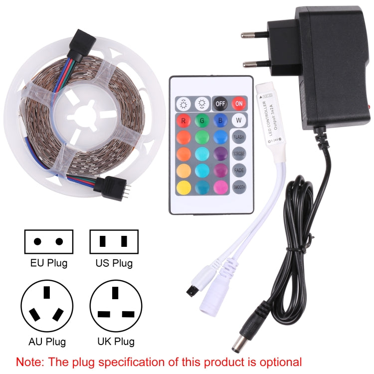 Bare Board 2835 SMD RGB LED Rope Light, 60 LED/m, Length: 5m, 12V 2A 100-240V, with 24-key Remote Control