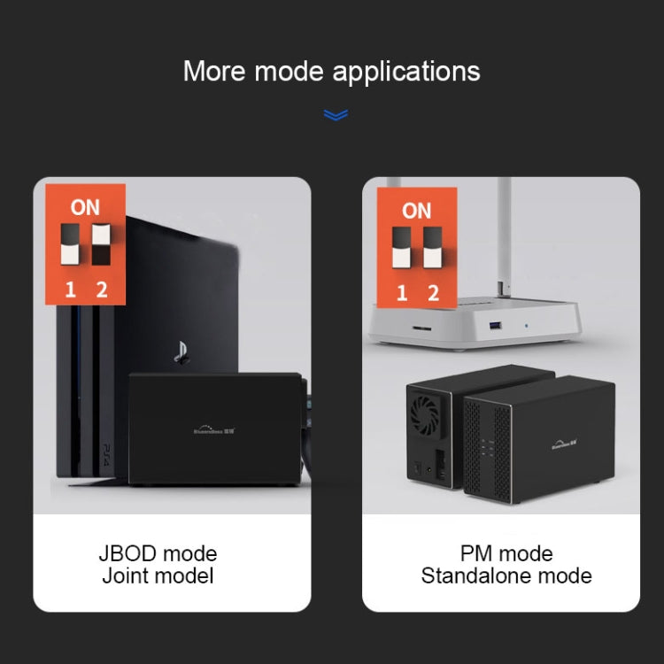 Blueendless Type-C / USB-C Interface 3.5 inch 2 Bay RAID Combination Array HDD External Enclosure