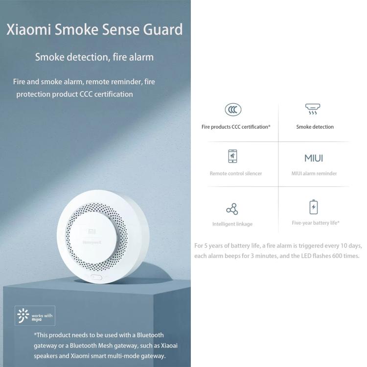 Original Xiaomi Honeywell Smart Fire Alarm Smoke Detector Alarm, Work with Xiaomi Multimode Smart Home Gateway 2 (CA1001) Mihome APP Control