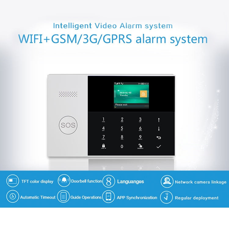 PG-105-GSM GSM/GPRS + WiFi Intelligent Alarm System with Touch Keypad & LCD Screen & RFID Function, EU Version
