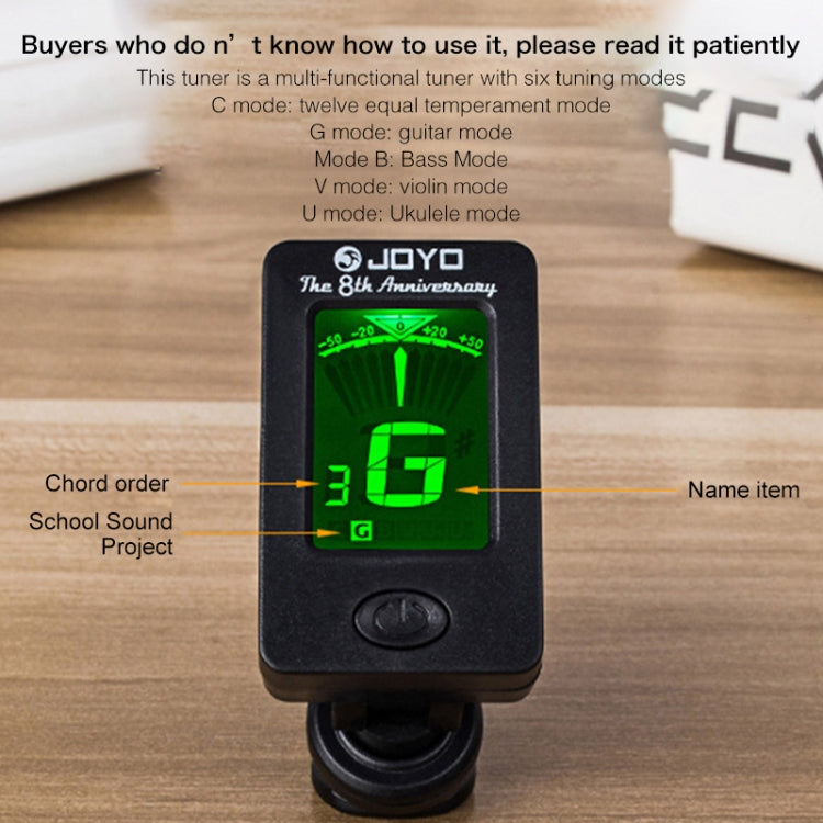 JOYO JT-01 Clip Type Universal String Instrument Tuner Multi-Function Guitar Electronic Tuner with Digital Display, Size: 4.5 x 4 x 2.4cm