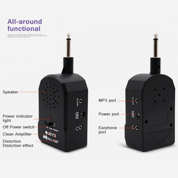 JOYO JA-01 2W Large Volume Guitar Amplifier Mini Portable Electric Guitar Bass Speakers with Distortion Timbre, Support MP3 / Earphone