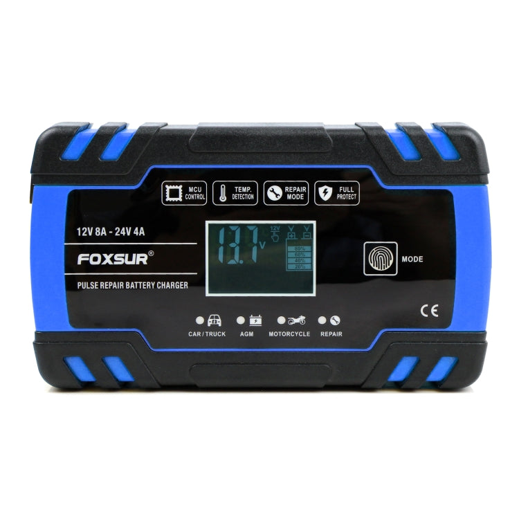 FOXSUR 12V-24V Car Motorcycle Truck Repair Battery Charger AGM Charger, EU Plug (Blue)