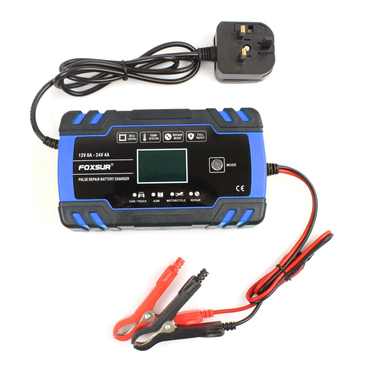 FOXSUR 12V-24V Car Motorcycle Truck Repair Battery Charger AGM Charger, UK Plug (Blue)