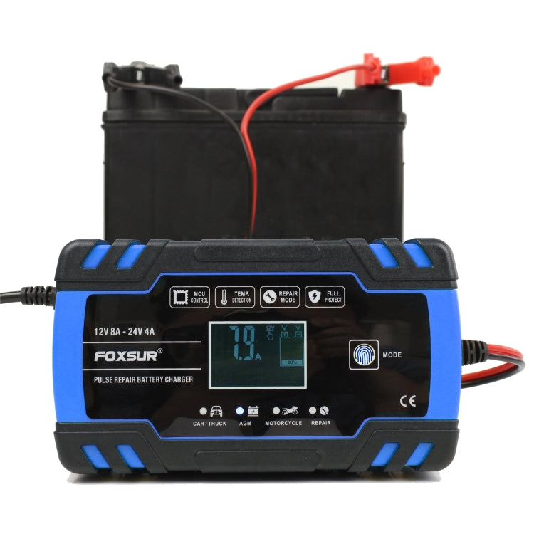 FOXSUR 12V-24V Car Motorcycle Truck Repair Battery Charger AGM Charger, UK Plug (Blue)