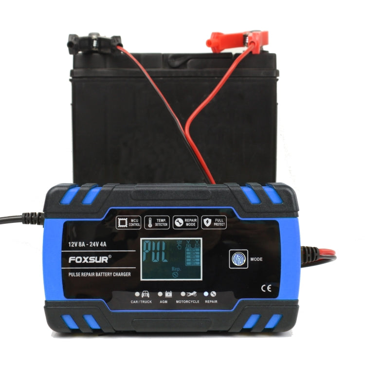 FOXSUR 12V-24V Car Motorcycle Truck Repair Battery Charger AGM Charger, UK Plug (Blue)