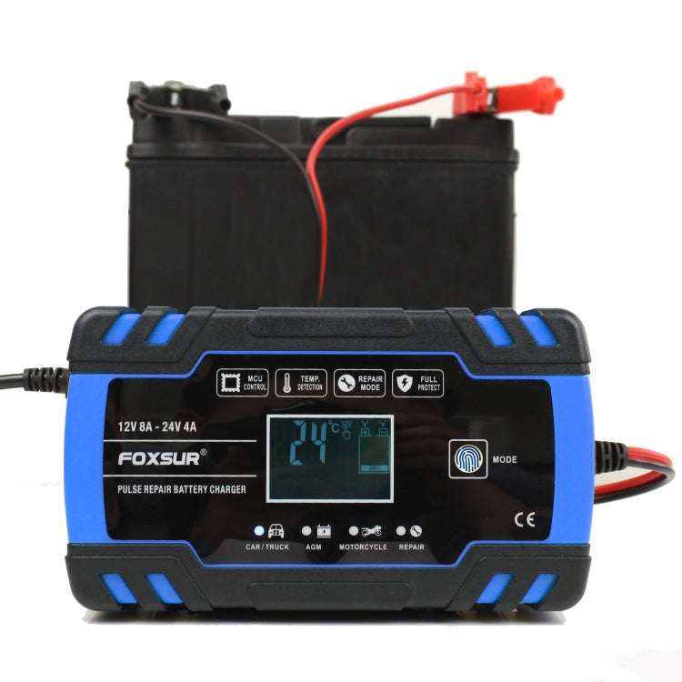 FOXSUR 12V-24V Car Motorcycle Truck Repair Battery Charger AGM Charger, UK Plug (Blue)