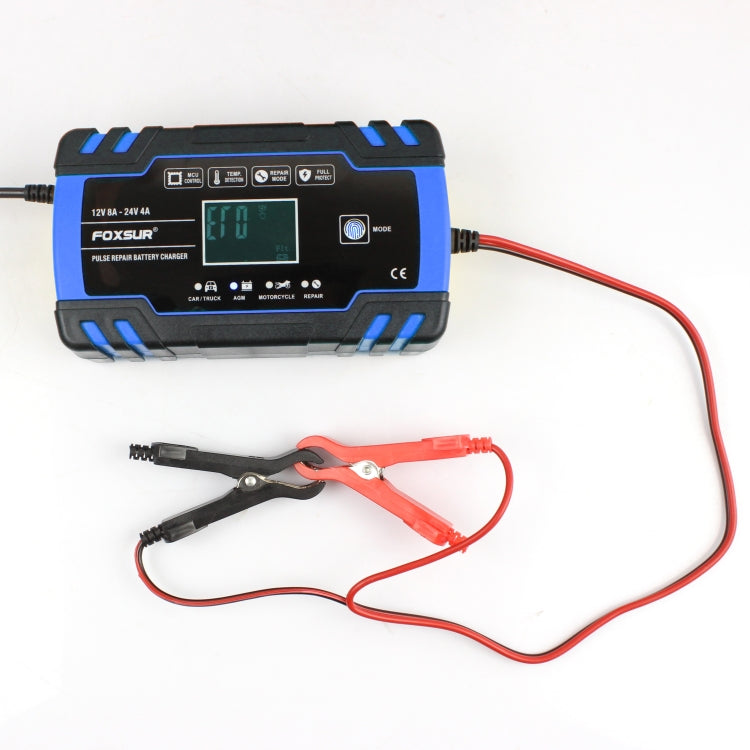 FOXSUR 12V-24V Car Motorcycle Truck Repair Battery Charger AGM Charger, US Plug (Blue)