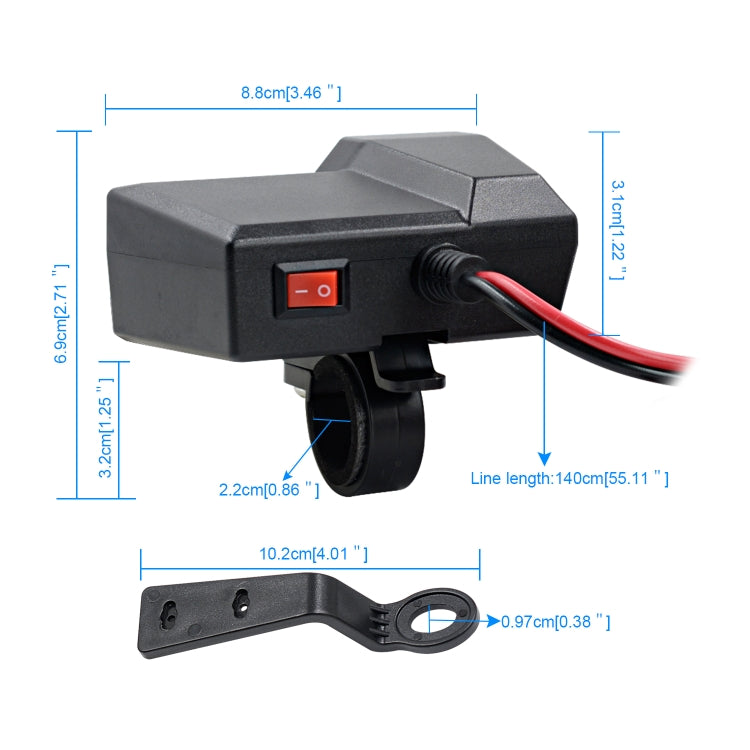 CS-1072B1 Motorcycle Dual USB Charger + Voltmeter with Cigarette Lighter & Cigarette Butts
