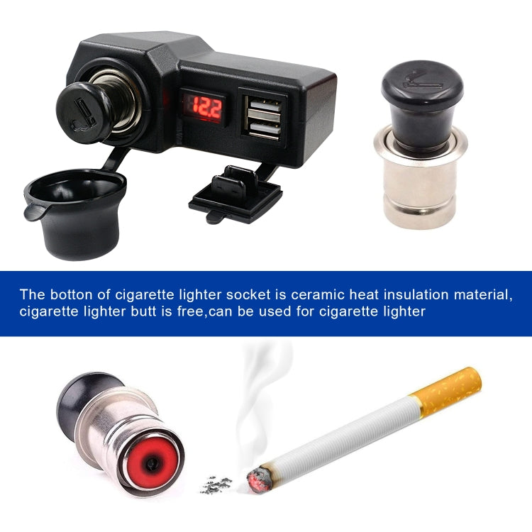CS-1072B1 Motorcycle Dual USB Charger + Voltmeter with Cigarette Lighter & Cigarette Butts