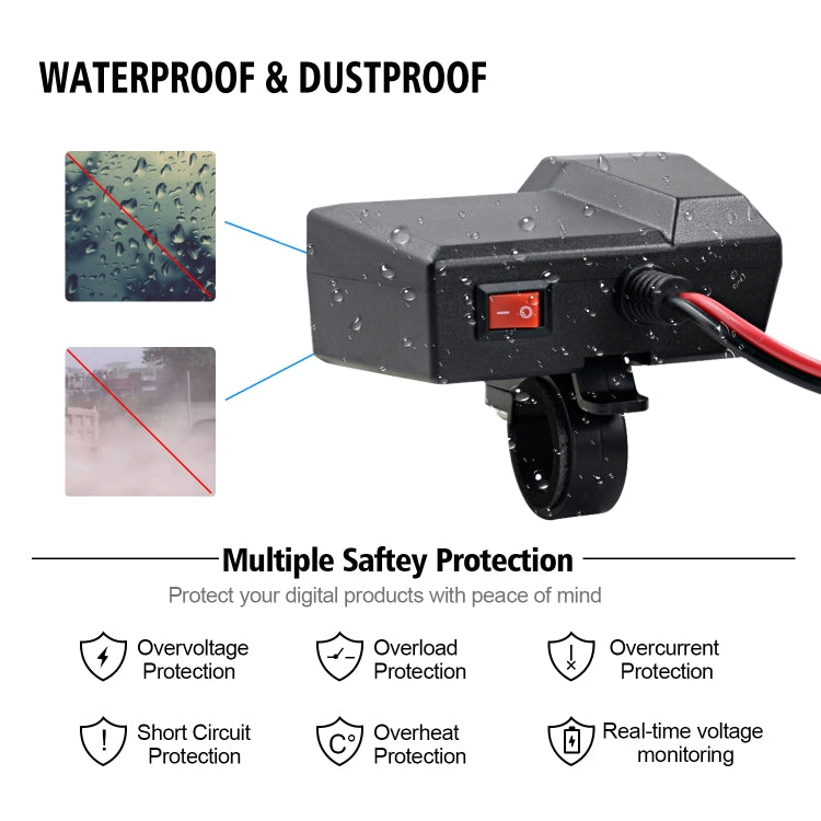 CS-1072B1 Motorcycle Dual USB Charger + Voltmeter with Cigarette Lighter & Cigarette Butts