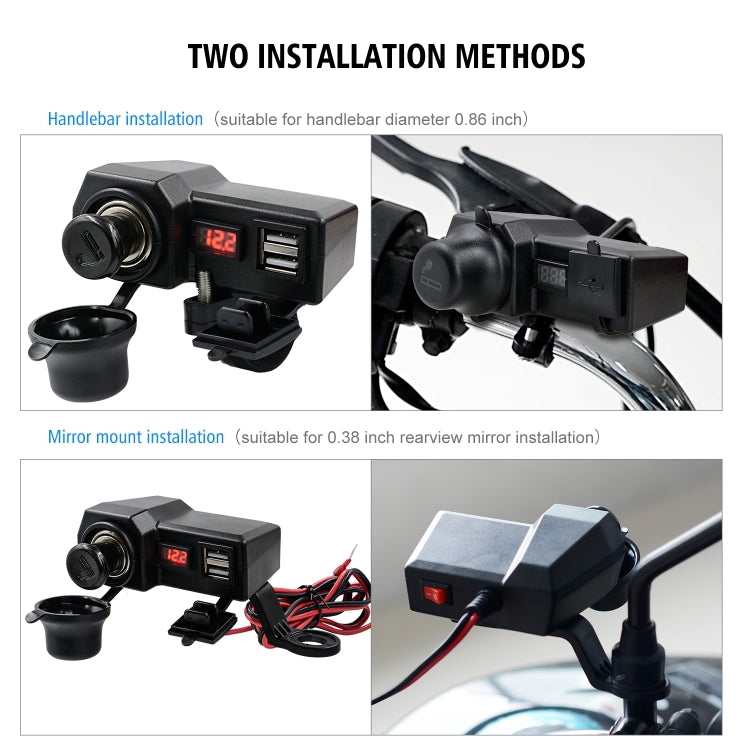CS-1072B1 Motorcycle Dual USB Charger + Voltmeter with Cigarette Lighter & Cigarette Butts