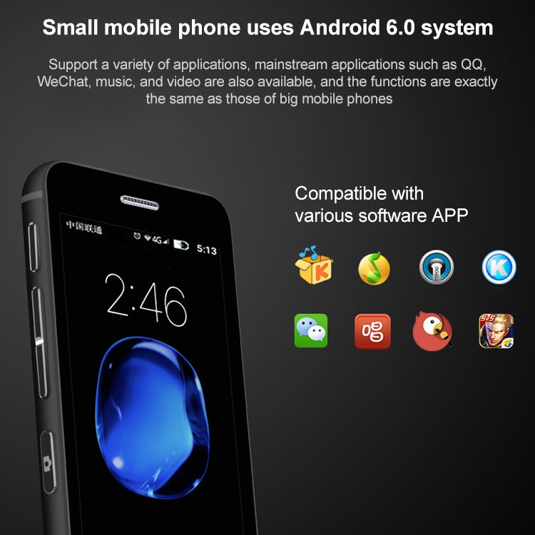 2.45 inch, Android 5.1 MTK6580 Quad Core, Support Bluetooth / WiFi, Network: 3G