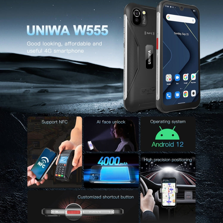UNIWA W555 Rugged Phone, 3GB+32GB, Dual Rear Cameras, IP68 Waterproof Dustproof Shockproof, 5.71 inch Android 12.0 MTK6761 Quad Core up to 2.0GHz, Network: 4G, NFC, OTG, Global Version