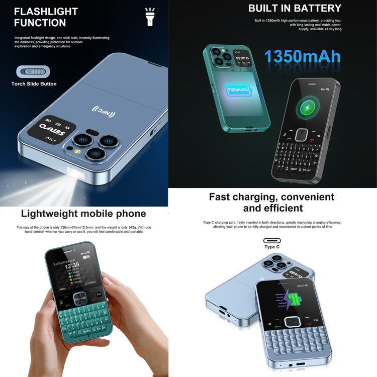 SERVO U700, 2.4 inch, MTK6261D, 58 Full Keyboards, Support Bluetooth, FM, NFC, Quick Dial, Flashlight, GSM, Quad SIM