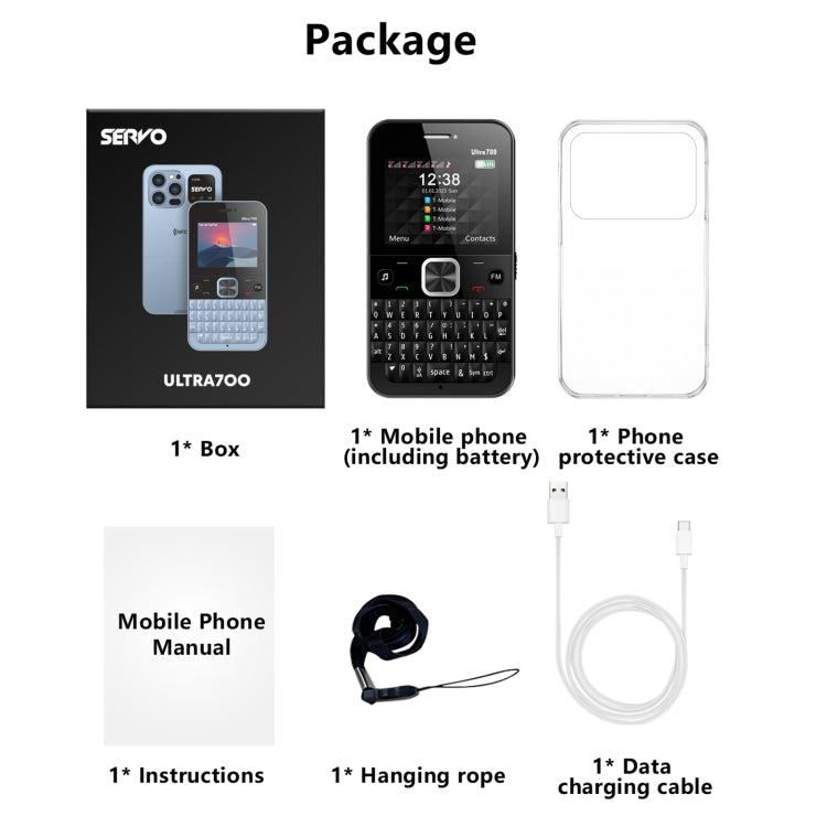 SERVO U700, 2.4 inch, MTK6261D, 58 Full Keyboards, Support Bluetooth, FM, NFC, Quick Dial, Flashlight, GSM, Quad SIM