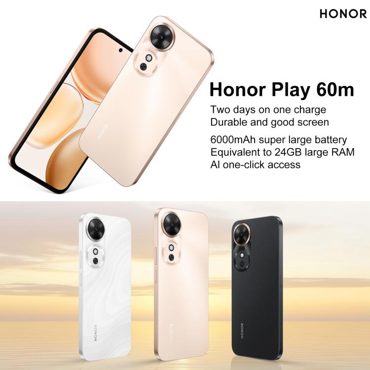 Honor Play 60m, 8GB+256GB, Side Fingerprint, 6.61 inch MagicOS 9.0 Dimensity 6300 Octa Core, Network: 5G, OTG