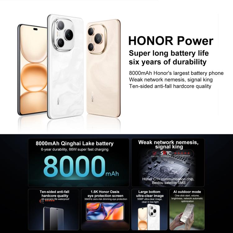 Honor Power, 8GB+256GB, Screen Fingerprint, 6.78 inch MagicOS 9.0 Snapdragon 7 Gen 3 Octa Core, Network: 5G, NFC, OTG