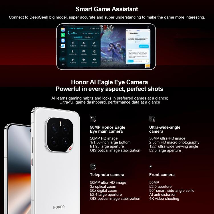 Honor GT Pro, 112GB+512GB, Ultrasonic Fingerprint, 6.78 inch MagicOS 9.0 / Android 15 Snapdragon 8 Elite Octa Core, Network: 5G, NFC, OTG