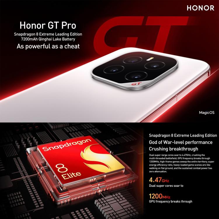Honor GT Pro, 16GB+1TB, Ultrasonic Fingerprint, 6.78 inch MagicOS 9.0 / Android 15 Snapdragon 8 Elite Octa Core, Network: 5G, NFC, OTG