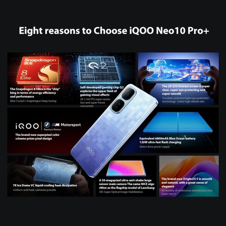 vivo iQOO Neo10 Pro+, 16GB+512GB, Screen Fingerprint, 6.82 inch Android 15 OriginOS 5 Snapdragon 8 Elite Octa Core, OTG, NFC, Network: 5G, Support Google Play