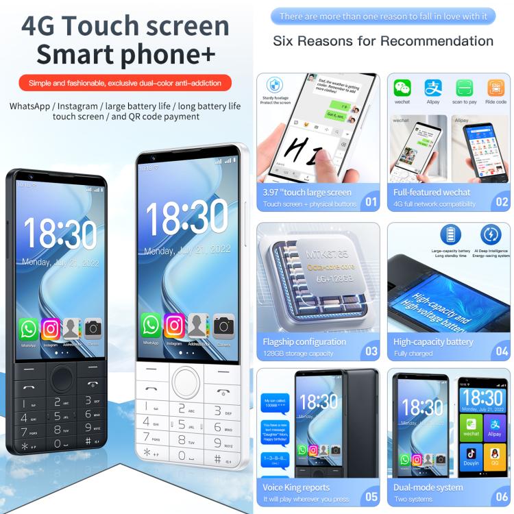 DOOV R70 Keypad Phone, 6GB+128GB, 4 inch Android 13 Mediatek MT6762 Octa Core, Network: 4G, Support Google Store, No Camera