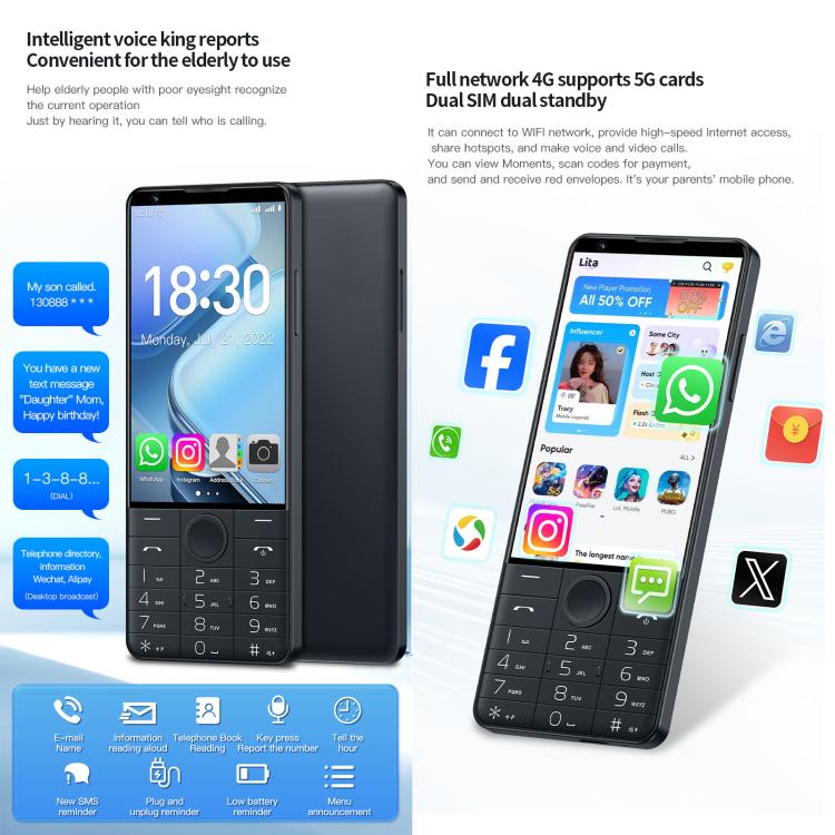 DOOV R70 Keypad Phone, 6GB+128GB, 4 inch Android 13 Mediatek MT6762 Octa Core, Network: 4G, Support Google Store, No Camera