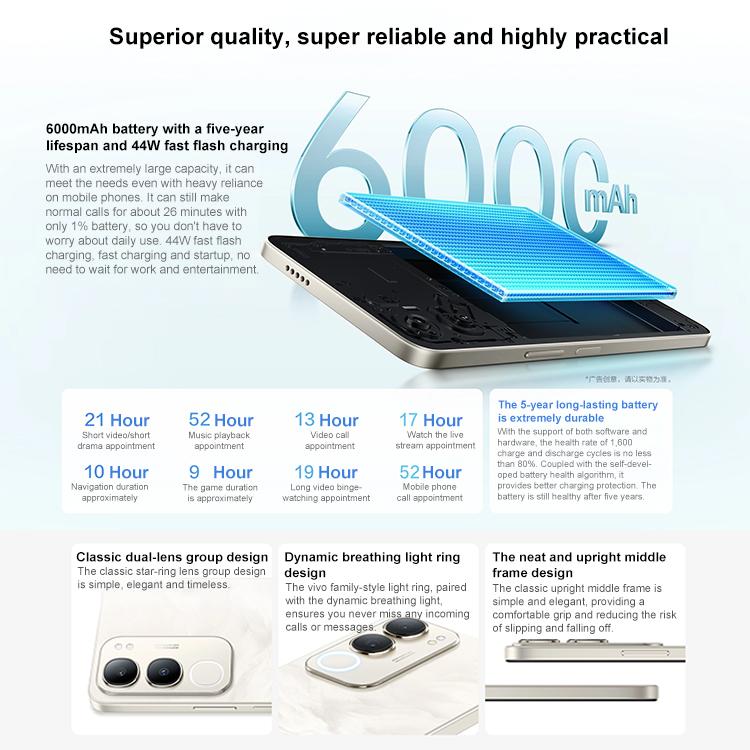 vivo Y50m 5G, 6GB+128GB, Face ID / Side Fingerprint, 6.74 inch Android 15 OriginOS 5 Dimensity 6300 Octa Core, OTG, Network: 5G