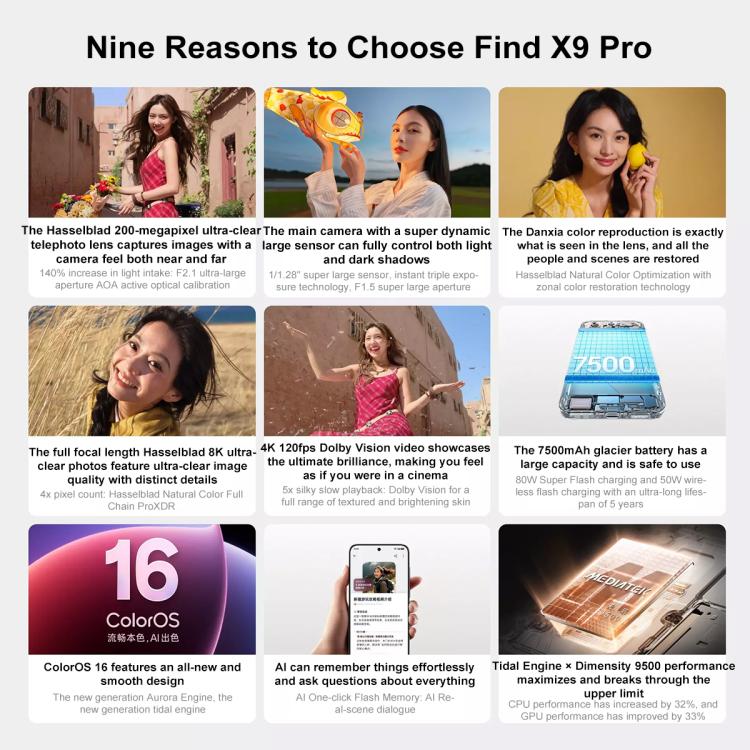 OPPO Find X9 Pro AI Phone, 12GB+256GB, Screen Fingerprint, 6.78 inch ColorOS 16.0 Dimensity 9500 Octa Core, NFC, OTG, Network: 5G