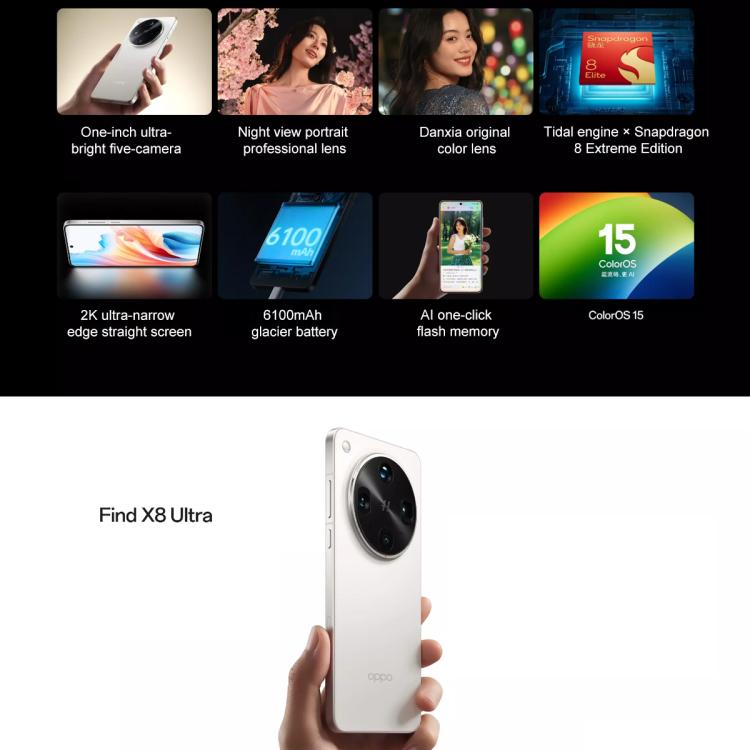 OPPO Find X8 Ultra Satellite Edition, 16GB+1TB, Screen Fingerprint, 6.82 inch ColorOS 15 Snapdragon 8 Elite Octa Core, NFC, OTG, Network: 5G
