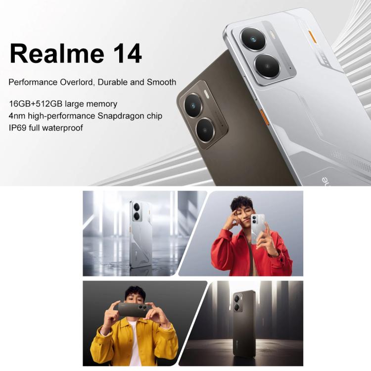 Realme 14, 16GB+512GB, Screen Fingerprint Identification, 6.67 inch Realme UI 6.0 Snapdragon 6 Gen 4 Octa Core, NFC, Network: 5G
