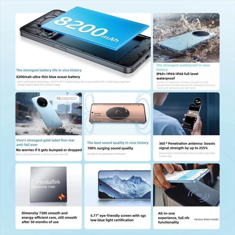 vivo Y500, 8GB+256GB, 6.77 inch Android 15 OriginOS 5 Dimensity 7300 Octa Core, OTG, NFC, Network: 5G