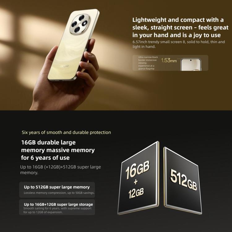 OPPO A6 Pro 5G, 16GB+512GB, Screen Fingerprint, 6.57 inch ColorOS 15 Android 15 Dimensity 7300 Octa Core, NFC, OTG, Network: 5G