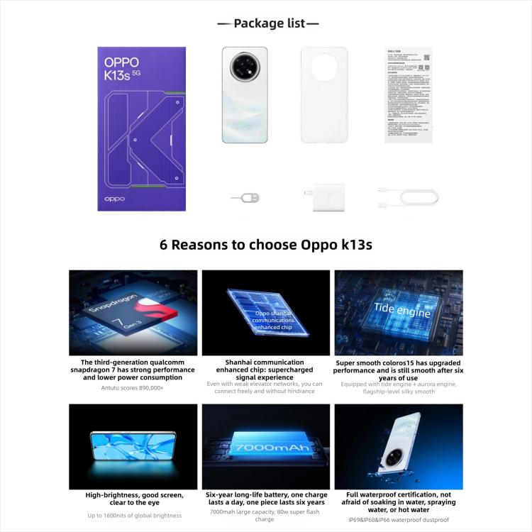 OPPO K13s 5G, 12GB+256GB, Screen Fingerprint, 6.8 inch ColorOS 15.0 Android 15 Snapdragon 7 Gen 3 Octa Core, NFC, Network: 5G