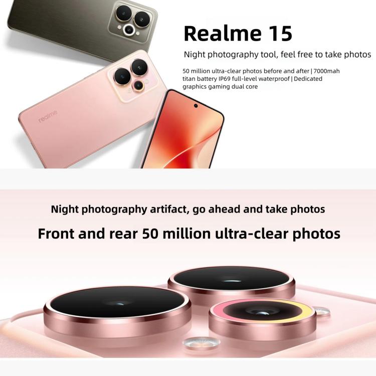 Realme 15,16GB+256GB, 6.77 inch Realme UI 6.0 Android 15 MediaTek Dimensity 7300+ Octa Core, NFC, Network: 5G
