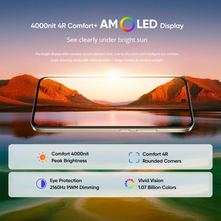 Realme 15T, 12GB+512GB, Screen Fingerprint Identification, 6.57 inch Realme UI 6.0 Android 15 MediaTek Dimensity 6400 Max Octa Core, NFC, Network: 5G